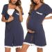 Uniexcosm Maternity Nursing Nightdress Women's Short Sleeve Nightwear Soft Button Down Nightgown Stripe Sleepwear Maternity Pyjamas Nightshirt Dark Blue S