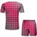 QWUVEDS Men's Spring/Summer Plaid Print Zipper Short Sleeve Sports Suit - Casual Travel Outfit in Pink 3XL - Buy Online on SooperMarket.com