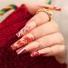 Vatocu Christmas False Nails Long Xmas Press on Nails Snowflakes Glitter Fake Nails Ballerina Acrylic Stick on Nails for Women and Girls(24pcs)
