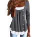 Women's Long Sleeve Color Block Fake Two Shirt - Gray Medium | Crew Neck Henley Button Up Blouse - Buy Online on SooperMarket.com