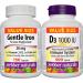Webber Naturals Gentle Iron Supplement + Vitamin D3 1000 IU Bundle Nutritional Supplement + Vitamin D3
