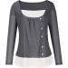 Women's Long Sleeve Color Block Fake Two Shirt - Gray Medium | Crew Neck Henley Button Up Blouse - Buy Online on SooperMarket.com