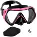 Swim Mask, Gimilife Snorkel Diving Mask Anti-Fog Goggles with Nose Cover Silicone Skirt Tempered Glass with Neoprene Mask Strap Cover and Swimming Earplugs for Adults Swimming Scuba Dive Snorkeling Black - Pink