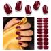 Foyute Semi Cured Gel Nail Strips 20 Pcs Soft Self-Adhesive Gel Nail Polish Wraps Sticker for Salon-Quality Manicure Set Long Lasting Easy to Apply & Remove Nail File & Wooden Stick (Grape purple A)