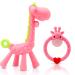 Baby Teether Toy Teething Giraffe Toy Silicone Baby teether Toys Easy to Hold and Clean Up for 3 Months Above Infant Sore Gums Pain Relief (Pink)