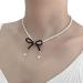 Oralgo's Bohemian Pearl Necklace | Loop Trailer & Collarbone Chain | Crystal Pearls Jewelry for Women & Girls - Black - Buy Online on SooperMarket.com