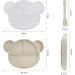 Silicone Baby Suction Plate with Lid, Spoon & Divided Sections - BPA Free & Dishwasher Safe - Toddler Self Feeding Dinnerware Set in White - Buy Online on SooperMarket.com