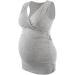 ZUMIY Maternity Nursing Top - Women's Cotton V Neck Ruched Waist Double Layered Tank in Grey - Buy Online on SooperMarket.com