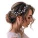 IYOU Bridal Wedding Hair Vine Blue Rhinestone Headband Leaf Pearl Prom Headpiece Accessories for Bride Bridesmaid