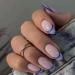 Aksod Glossy Almond Press on Nails Blue Line Medium Fake Nails Designed Oval Geometric French Nails Tips Cute Ballerina Full Cover Acrylic Aritficial False Nails Sets for Women and Girls 24Pcs (B)
