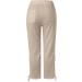 Womens Linen Capri Pants with Side Hollow Out Detail, Boho Summer Beach Pants with Pockets - Khaki XX-Large - Buy Online on SooperMarket.com