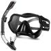 Snorkel Mask Set Snorkeling Gear Dry Snorkel Set and Mask Kids Adults Anti Fog 180 Degree Seaview with Mesh Bag, Scuba Diving Swimming Training Equipment Men Women Black Adults