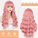AISI BEAUTY Pink Wig with Bangs - 24 Inch Synthetic Long Wavy Pink Wig for Women - Halloween Cosplay Party Hairpiece - Buy Online on SooperMarket.com