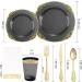 Nervure 175PCS Clear Black & Gold Plastic Plates Set for 25 Guests - Ideal for Parties & Halloween - Buy Online on SooperMarket.com