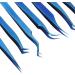 8-Piece Stainless Steel Eyelash Tweezers Set - Fine Tip Ergonomic Blue Titanium Eye Makeup Tools for Women - Portable & Durable - Buy Online on SooperMarket.com