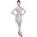 Women's Silver Sequin Latin Dance Dress with Gloves Set - One Size | Halter Tassel Fringe | Perfect for Tango, Salsa, ChaCha, Rumba | Ballroom Stage Costume - Buy Online on SooperMarket.com