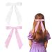 2 Pack Hair Bows for Women White Bow Hair Clips French Barrette with Long Silky Satin Hair Ribbons for Women Girls(White Light Pink)