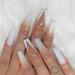 Handcess coffin French false nails white color gradient fake nails shiny long press on nails ballerina crystal acrylic stick on nails 24pcs for women and girls