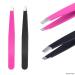Tweezers - 2 Sets - Slant/Pointed/Flat - High Precision - Pluck Eyebrows  Apply Fake Eyelashes  Remove Facial/Body/Ingrown Hair - Essential Beauty & Personal Care Tool - Pink and Black