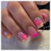 24 Pcs Press on Nails Medium Square French Fake Nails Glossy Glue on Nails Full Cover False Nails Acrylic Colorful Flower Designs Fake Nails for Women and Girls Manicure Decorations Accessories A-2