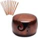 Wooden Yarn Bowl,Yarn Bowls with Lid for Knitting Crochet Yarn Ball Holder Handmade Yarn Storage Bowl for DIY Knitting Crocheting Crochet Kit Organizer Accessories with 12 Crochet Hooks (Dark Wood)