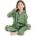 SWOMOG Kids Silk Pyjama Set - Unisex Satin Button Down PJs for Boys & Girls, Soft Sleepwear for Children, 6-7 Years, Matcha Green - Buy Online on SooperMarket.com