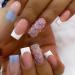 24 Pcs Square Press on Nails Medium Length Floral Fake Nails Blue Gradient with Rhinestones Elegant Design Glossy Glue on Nails Full Cover French Tip False Nails Acrylic Nails for Women Girls