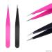 High Precision Tweezers Set - Pluck Eyebrows, Apply Fake Eyelashes, Remove Hair - Pink/Black - Buy Online on SooperMarket.com