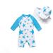 BONVERANO Baby Boys Swimsuit Toddler Bathing Suit Long-Sleeve Zipper One Piece Swimwear with UPF 50+ Sun Protection Blue Star 6-9 Months