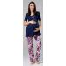 Happy Mama Maternity Nursing Nightwear Set - 3 Piece Navy and Ecru with Flowers | Pants, Top, Robe 558p - Buy Online on SooperMarket.com