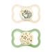 Mam Supreme Night Schnuller in the 2 Set bright baby pacifier for healthy dental and jaw development prevents skin irritation with pacifier box 6-16 months hedgehog/universe beige-tartrosa/mint 6-16 months/night