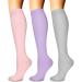 Compression Socks for Women & Men Circulation (3 Pairs) - Best Support for Running Nurses Recovery Cycling Flight A2-pink/Purple/Light Grey Small-Medium
