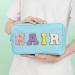 Nylon Waterproof Preppy Makeup Bag - Girls Chenille Letter Portable Travel Organizer for Toiletries and Cosmetics Storage (Blue Hair) - Patches Included - Buy Online on SooperMarket.com