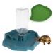 PINVNBY Reptile Food Water Bowl 2 in 1 Feeding Dish Automatic Dispenser Turtle Feeders Waterer With Leaf Plate Dish for Lizards Tortoises Gecko Chameleon 2 PCS (blue)