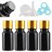 Tianzd 4 piece of empty little 10 ml gloss black glass bottles with sealed stopper gold aluminum screw cap glass bottle flasher oil fragrance perfume massage aromatherapy gold 10ml