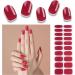 Foyute Semi Cured Gel Nail Strips 20 Pcs Soft Self-Adhesive Gel Nail Polish Wraps Sticker for Salon-Quality Manicure Set Long Lasting Easy to Apply & Remove Nail File & Wooden Stick (Red)