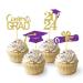24Pcs Graduation Cupcake Toppers Graduation Cupcake Picks for Cupcake Food Decorations - Class of 2024 Graduation Cupcake Toppers Supplies (Purple & God)
