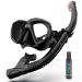 Snorkel Set Adults Snorkeling Gear with Anti-Fog Spray Silicone, Adults Adjustable Panoramic View Swim Mask Dry Top Snorkel Kit, Snorkeling Diving Swimming Travel, Tempered Glass Scuba Mask Black