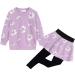 Little Girls Clothing Set Floral Print Outfit Long Sleeve Heart Print Sweatshirt Tops and Leggings Skirt 7-8 Years 1# Flower