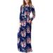 Shop Women's Casual Summer Maxi Dress - Long Sleeve U-Neck Loose Swing with Pockets Floor Length Beach Dress in 3XL Blue - Buy Online on SooperMarket.com
