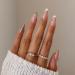 JUSTOTRY 24 Pcs Gold Glitter Almond Short False Nails Pattern Milky White French Press on Nails Trendy Nude Fake Nails Short with Nail Glue Stiletto Medium Stick on Nails for Women white&glitter3