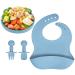 Vicloon Baby Weaning Set 4 Pcs Silicone Baby Feeding Set Baby Suction Plate Bib Spoon and Fork BPA Free Silicone Feeding Set Toddlers and Kids Plates Set Gift for Kids (Blue) Bear Sucker-blue