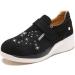Women's Orthopedic Rhinestone Sneakers Arch Support Walking Fashion Casual Glitter Bling Velcro Shoe Black 7