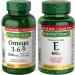 Nature's Bounty Omega 3 6 9 Fish Oil 1200mg Pills Supplement & Vitamin E Pills And Supplement Helps Maintain Health 400Iu 200 Softgels Supplement + Vitamin E Pills