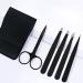 Tweezers Set 5 in 1  Stainless Steel Tweezers and Eyebrow Scissors Great Precision for Facial Hair  Splinter and Ingrown Hair Removal Black Eyebrow Tweezers