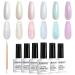 RARJSM Pearl Gel Nail Polish Set 6 Colors Pearlescent Shell Glitter White Gold Pink Green Purple Shimmer Mermaid Nail Gel Polish Soak Off LED UV Curing Requires Swirl Thread Effect DIY Manicure Use Pearl Glitter