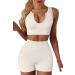 QINSEN Seamless Ribbed Workout Set for Women - Sport Bra & High Waist Shorts - Medium Beige - Buy Online on SooperMarket.com