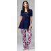 Happy Mama Maternity Nursing Nightwear Set - 3 Piece Navy and Ecru with Flowers | Pants, Top, Robe 558p - Buy Online on SooperMarket.com