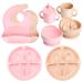 Mumez children's harness Babyplate 14-part set children's plate with suction cup plate bibs bowl bib babor baby drinking cup silicone plate baby slide-resistant without bpa pink+peach
