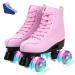 Gets Women's Roller Skates PU Leather High-top Roller Skates Four-Wheel Roller Skates Double Row Shiny Roller Skates for Indoor Outdoor pink flash 37-US: 6
